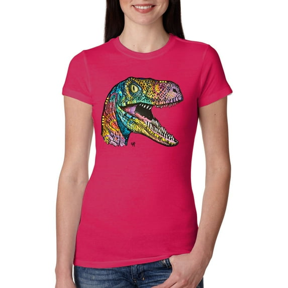 Wild Bobby, Dean Russo Raptor Animal Lover Womens Slim Fit Junior Tee, Raspberry, Large