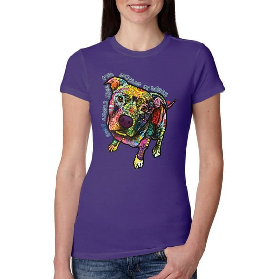 Wild Bobby, Dean Russo Some Angels Dog Lover Womens Slim Fit Junior Tee, Purple Rush, X-Large