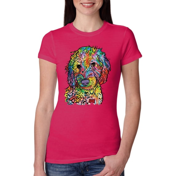 Wild Bobby, Dean Russo Sweet Poodle Dog Lover Womens Slim Fit Junior Tee, Raspberry, XX-Large