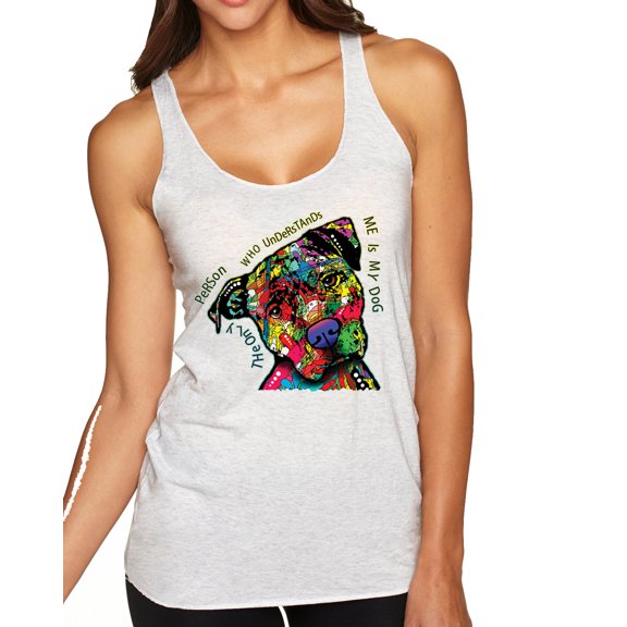 Wild Bobby, Dean Russo The Only Person Dog Lover Tri-Blend Racerback Tank Top, Heather White, Large