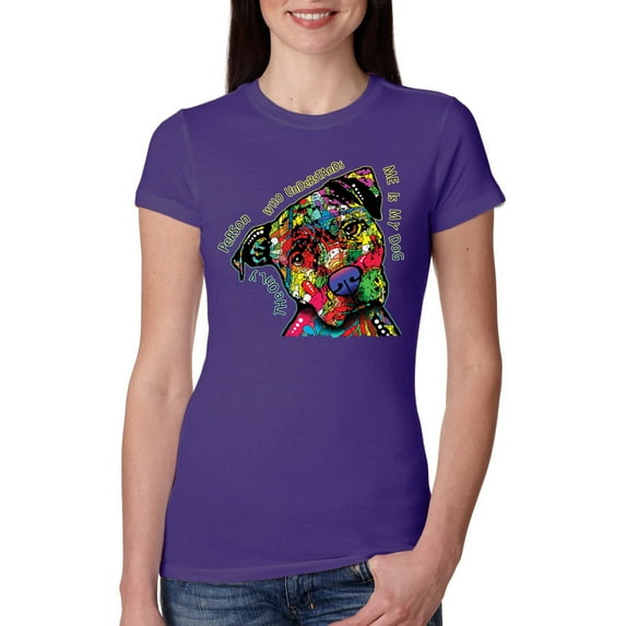 Dean Russo The Only Person Dog Lover Womens Slim Fit Junior Tee, Purple Rush, X-Large