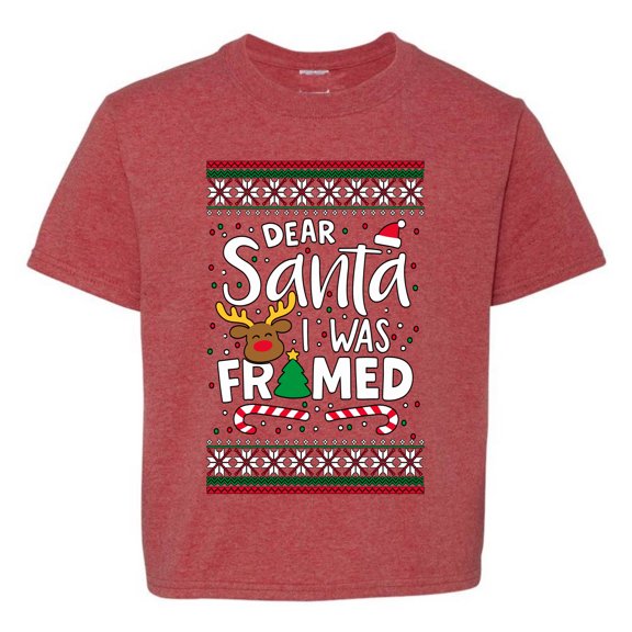 Wild Bobby Dear Santa I Was Framed Christmas Sweater | Holiday Unisex Boys Girls Graphic Youth T-Shirt