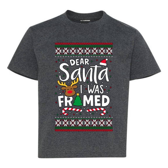 Wild Bobby Dear Santa I Was Framed Christmas Sweater | Holiday Unisex Boys Girls Graphic Youth T-Shirt