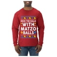 thumbnail image 1 of Wild Bobby Deck The Halls With Matzo Balls Hanukkah Sweater | Holiday Unisex Men Long Sleeve Shirt, 1 of 5