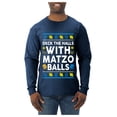 thumbnail image 1 of Wild Bobby Deck The Halls With Matzo Balls Hanukkah Sweater | Holiday Unisex Men Long Sleeve Shirt, 1 of 5