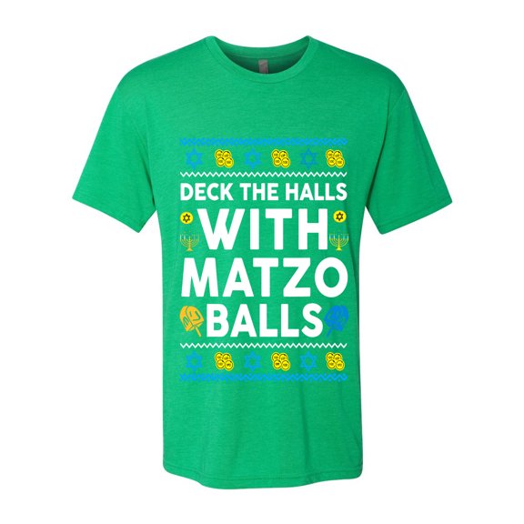 Wild Bobby Deck The Halls With Matzo Balls Hanukkah Sweater | Holiday Unisex Men Premium Tri Blend Tee