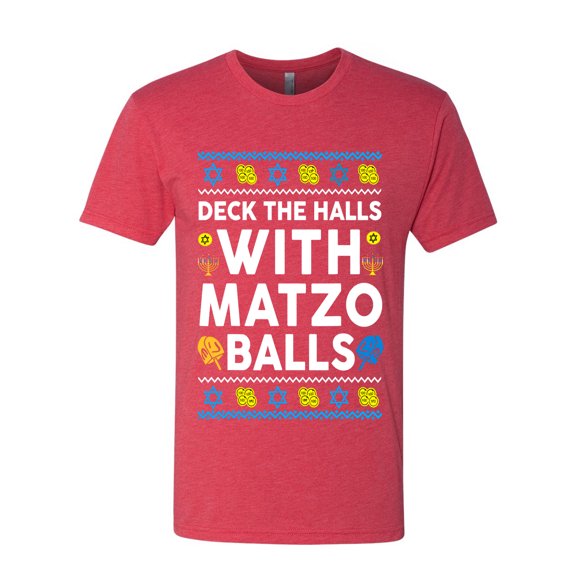 Wild Bobby Deck The Halls With Matzo Balls Hanukkah Sweater | Holiday Unisex Men Premium Tri Blend Tee