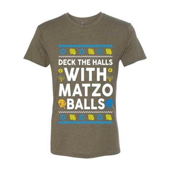 Wild Bobby Deck The Halls With Matzo Balls Hanukkah Sweater | Holiday Unisex Men Premium Tri Blend Tee