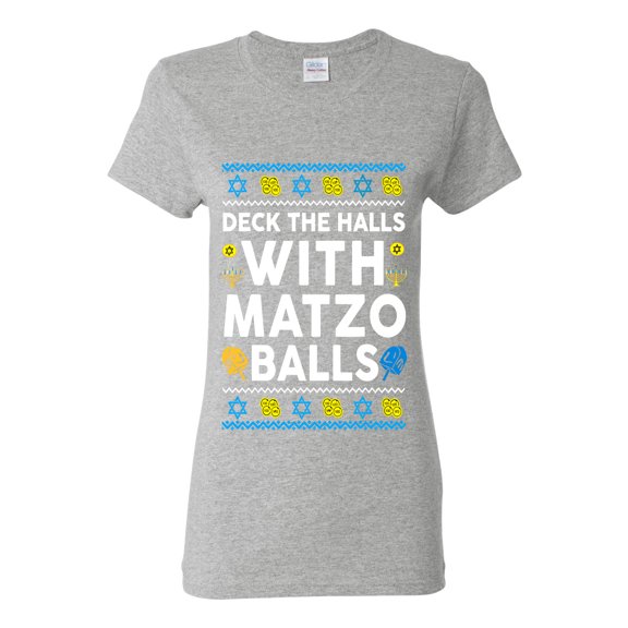 Wild Bobby Deck The Halls With Matzo Balls Hanukkah Sweater | Holiday Women Graphic Tee