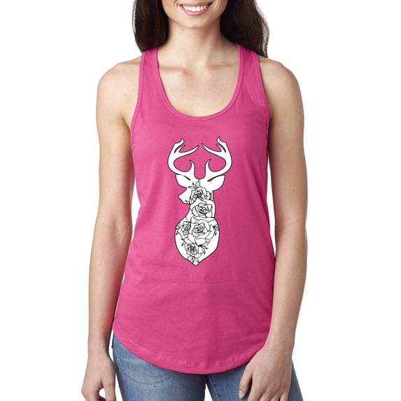 Wild Bobby, Deer Rose Animal Lover Ladies Racerback Tank Top, Raspberry, X-Large