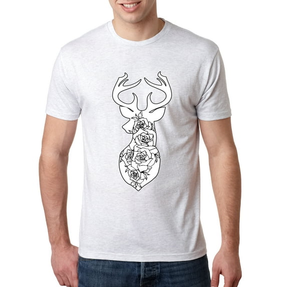 Wild Bobby, Deer Rose Animal Lover Mens Premium Tri Blend T-Shirt, Heather White, Small