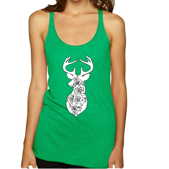 Wild Bobby, Deer Rose Animal Lover Tri-Blend Racerback Tank Top, Envy, Small