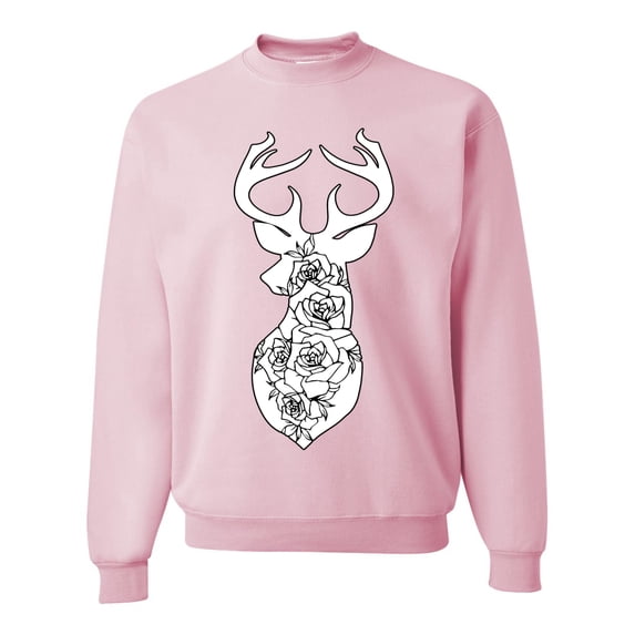 Wild Bobby, Deer Rose Animal Lover Unisex Crewneck Graphic Sweatshirt, Light Pink, Medium