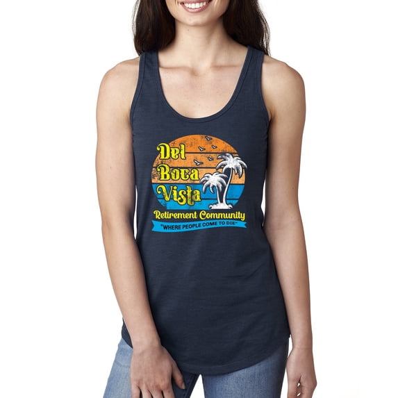 Wild Bobby,Del Boca Vista Seinfeld Retirement Community, Streetwear, Women Racerback Tank Top, Navy, Medium