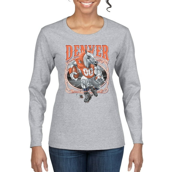 Wild Bobby, Denver Fan | DEN Fantasy Football ,Sports, Women Graphic Long Sleeve Tee, Heather Grey, Large