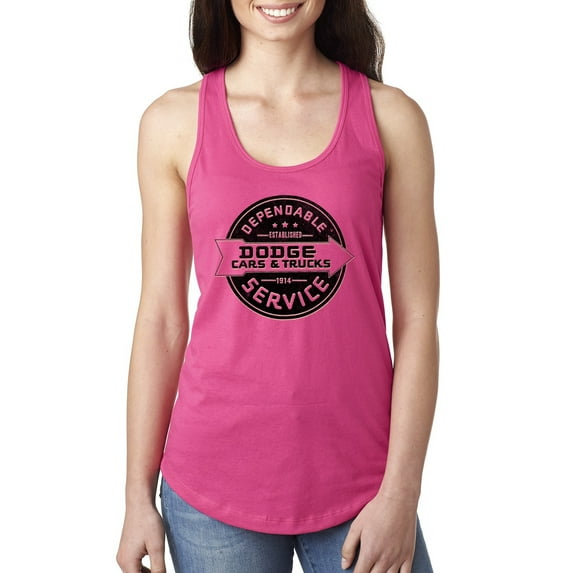 Wild Bobby, Dependanble Service of Dogde since 1914 | Womens Cars and Trucks Jersey Racerback Tank Top, Raspberry, Small