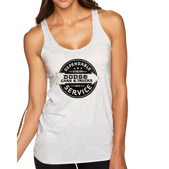 Wild Bobby, Dependanble Service of Dogde since 1914 | Womens Cars and Trucks Premium Tri-Blend Racerback Tank Top, Heather White, Small