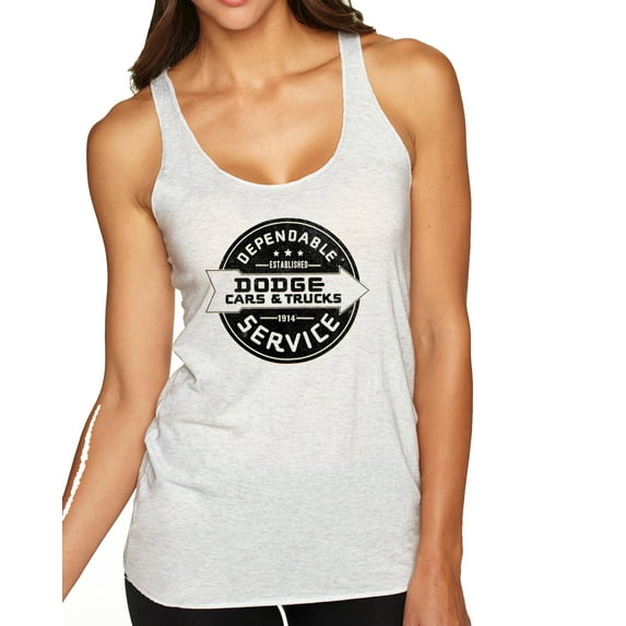 Wild Bobby, Dependanble Service of Dogde since 1914 | Womens Cars and Trucks Premium Tri-Blend Racerback Tank Top, Heather White, Small