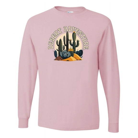 Wild Bobby Desert Adventure Cactus Nature Lover Men Long Sleeve Shirt, Light Pink, Large