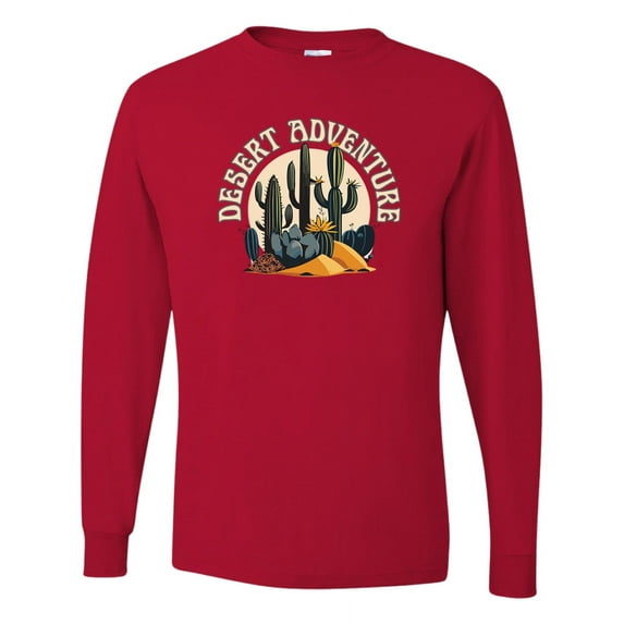 Wild Bobby Desert Adventure Cactus Nature Lover Men Long Sleeve Shirt, Red, Medium