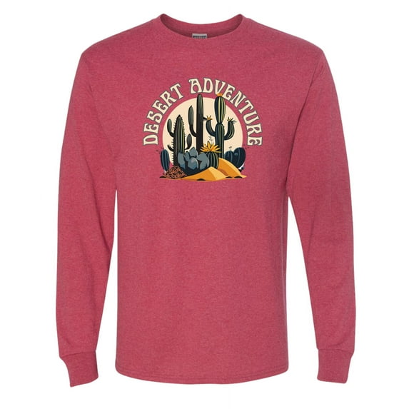 Wild Bobby Desert Adventure Cactus Nature Lover Men Long Sleeve Shirt, Vintage Heather Red, Medium