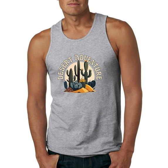 Wild Bobby Desert Adventure Cactus Nature Lover Men Tank Top, Heather Grey, Small