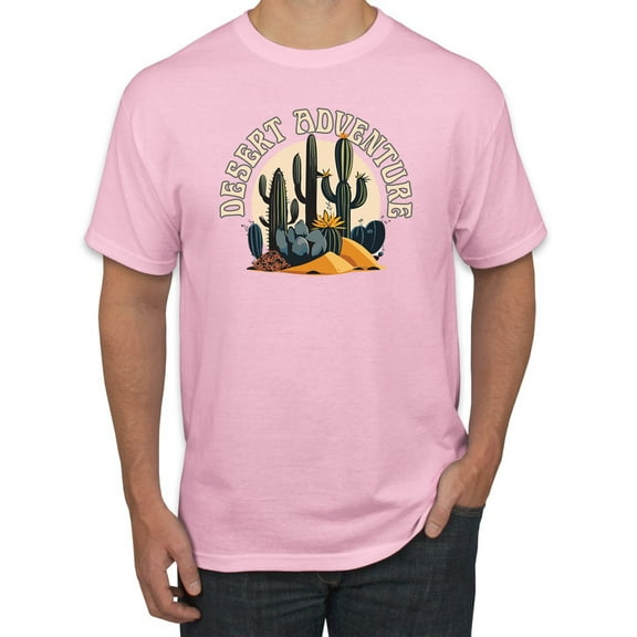 Wild Bobby Desert Adventure Cactus Nature Lover Men Tee, Light Pink, 4X-Large