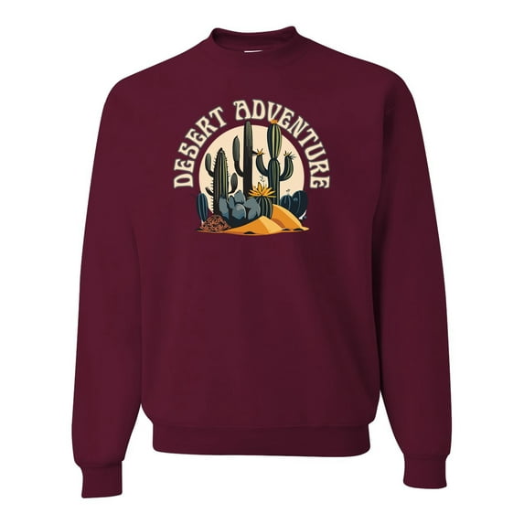 Wild Bobby Desert Adventure Cactus Nature Lover Unisex Crewneck Sweatshirt, Maroon, 3X-Large