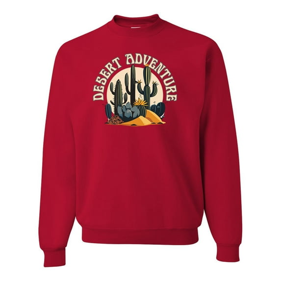 Wild Bobby Desert Adventure Cactus Nature Lover Unisex Crewneck Sweatshirt, Red, 3X-Large