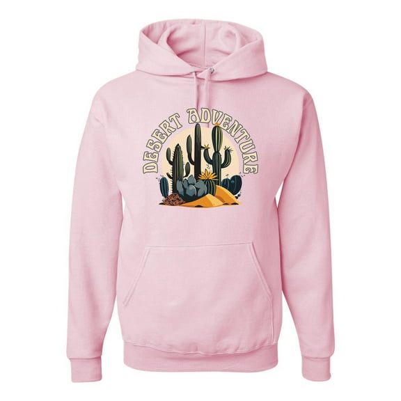 Wild Bobby Desert Adventure Cactus Nature Lover Unisex Hoodie Sweatshirt, Light Pink, X-Large