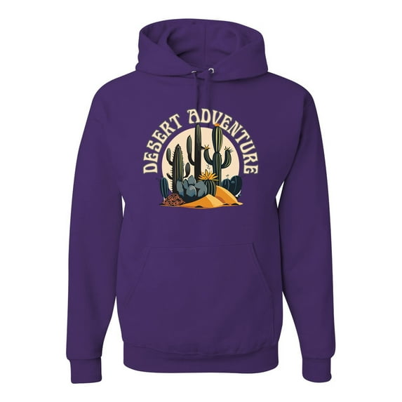Wild Bobby Desert Adventure Cactus Nature Lover Unisex Hoodie Sweatshirt, Purple, Large
