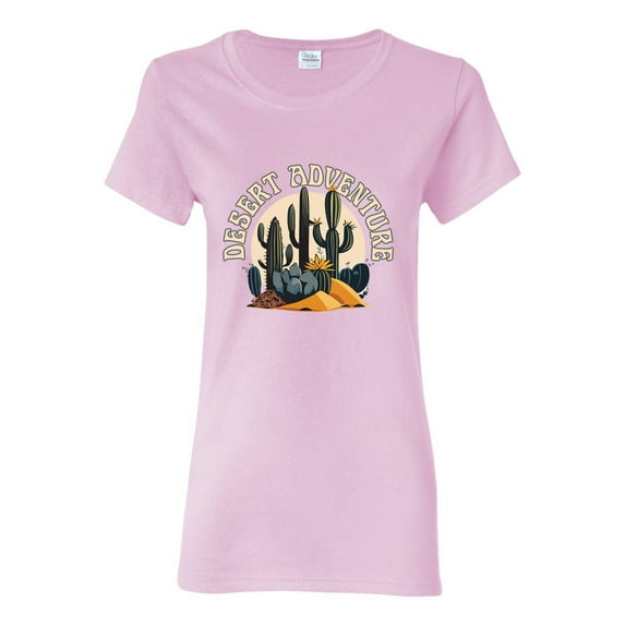Wild Bobby Desert Adventure Cactus Nature Lover Women Graphic Tee, Light Pink, Medium