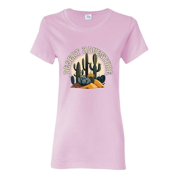 Wild Bobby Desert Adventure Cactus Nature Lover Women Graphic Tee, Light Pink, Small