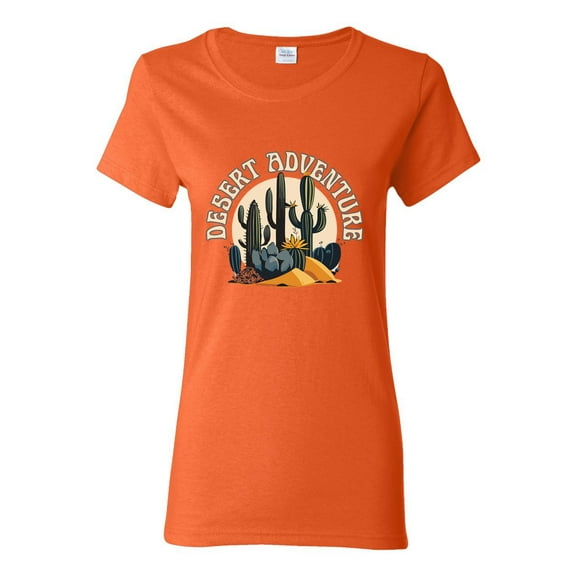 Wild Bobby Desert Adventure Cactus Nature Lover Women Graphic Tee, Orange, X-Large