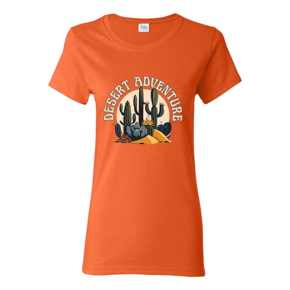 Wild Bobby Desert Adventure Cactus Nature Lover Women Graphic Tee, Orange, X-Large