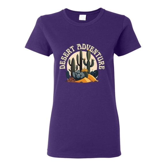Wild Bobby Desert Adventure Cactus Nature Lover Women Graphic Tee, Purple, 3X-Large