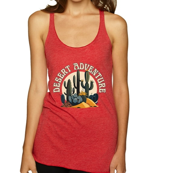 Wild Bobby Desert Adventure Cactus Nature Lover Women Tri-Blend Racerback Tank Top, Vintage Red, Medium