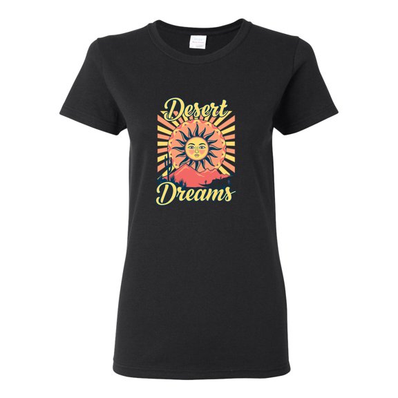 Wild Bobby Desert Dreams Sunset Nature Lover Women Graphic Tee, Black, Small