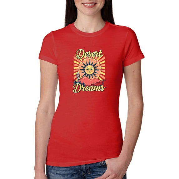 Wild Bobby Desert Dreams Sunset Nature Lover Women Slim Fit Junior Tee, Red, X-Large