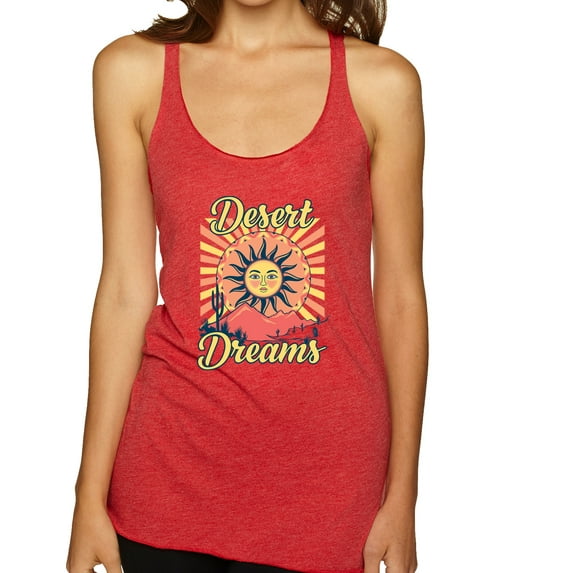 Wild Bobby Desert Dreams Sunset Nature Lover Women Tri-Blend Racerback Tank Top, Vintage Red, Small
