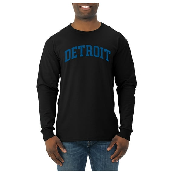 Wild Bobby Detroit DET American Football Cities | Classic Varsity College Style Fantasy Fan, Trendy Team Streetwear Sports Mens Long Sleeve Shirt
