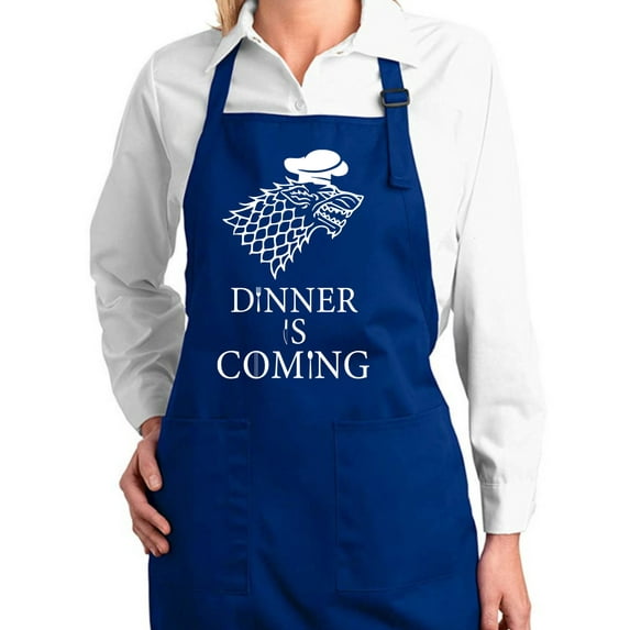 Wild Bobby, Dinner is Coming Funny GoT Dire Wolf Stark | Unisex Kitchen Utility Cooking Apron, Royal, Small