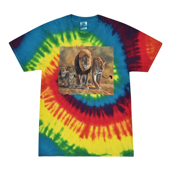 Wild Bobby, Distressed African Lion Family Desert Animal Lover Tie-Dye T-Shirt