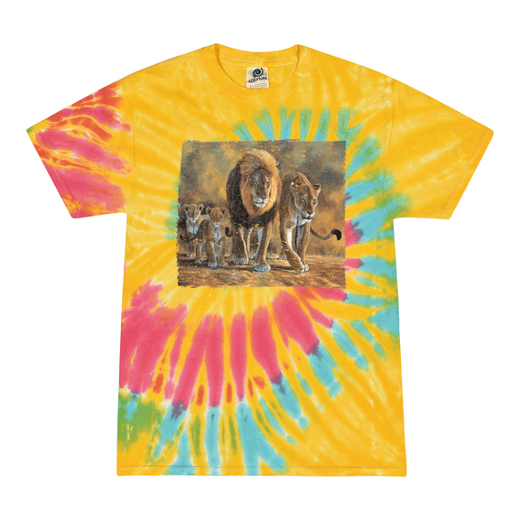 Wild Bobby, Distressed African Lion Family Desert Animal Lover Tie-Dye T-Shirt