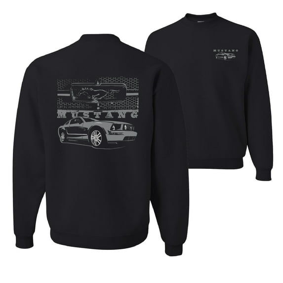 Wild Bobby, Distressed Ford Mustang Front Grill, Cars and Trucks, Front and Back Unisex Crewneck Graphic Sweatshirt, Black, Small
