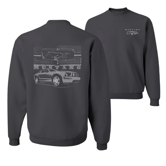 Wild Bobby, Distressed Ford Mustang Front Grill, Cars and Trucks, Front and Back Unisex Crewneck Graphic Sweatshirt, Charcoal, Large
