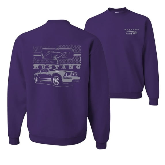 Wild Bobby, Distressed Ford Mustang Front Grill, Cars and Trucks, Front and Back Unisex Crewneck Graphic Sweatshirt, Purple, XX-Large