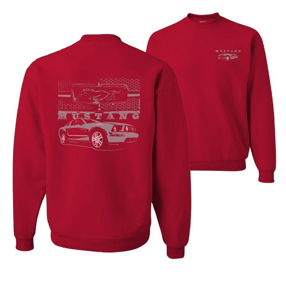 Wild Bobby, Distressed Ford Mustang Front Grill, Cars and Trucks, Front and Back Unisex Crewneck Graphic Sweatshirt, Red, Large