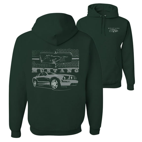 Wild Bobby,Distressed Ford Mustang Front Grill Cars and Trucks Front and Back Unisex Graphic Hoodie Sweatshirt, Forest Green, Small