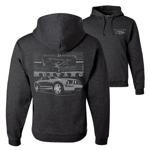 Wild Bobby,Distressed Ford Mustang Front Grill Cars and Trucks Front and Back Unisex Graphic Hoodie Sweatshirt, Heather Black, X-Large